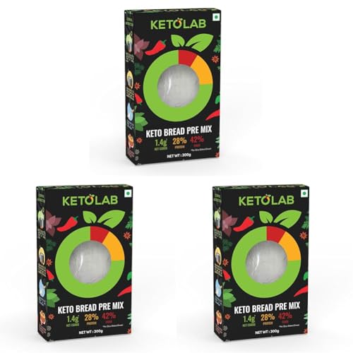 Image of Ketolab Natural Flavor Keto Bread Pre-Mix,300 Gms,3 Pack,1.3G Net Carb&5G High Protein /Slice,Identical To Regular Bread,Ultra Low Carb,Pre-Biotic High Fibre,Low Glycemic Index(Gi), Diet&Weight Loss