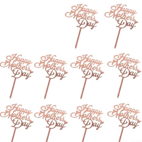 Celebra el Día de la Madre con 10 decoraciones acrílicas para tartas, perfectas para mesa de postre (oro rosa)