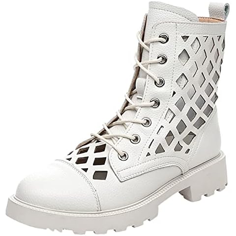 Jamron Damen Hollow Out Flache Booties Sandalen Sommer Herbst Knöchel Römische Stiefel Beige SN070212 EU38 Cover