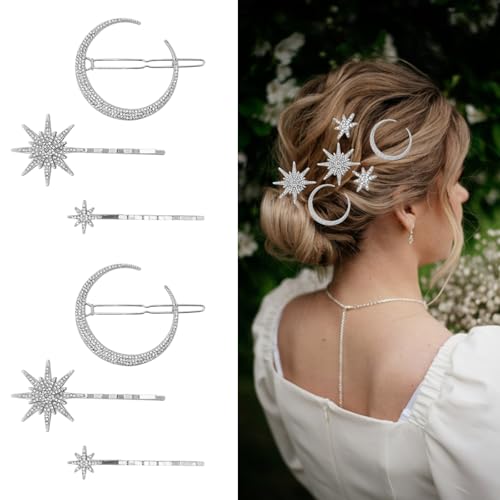 6 pinzas de pelo con estrellas y luna de strass vintage miniatura 5