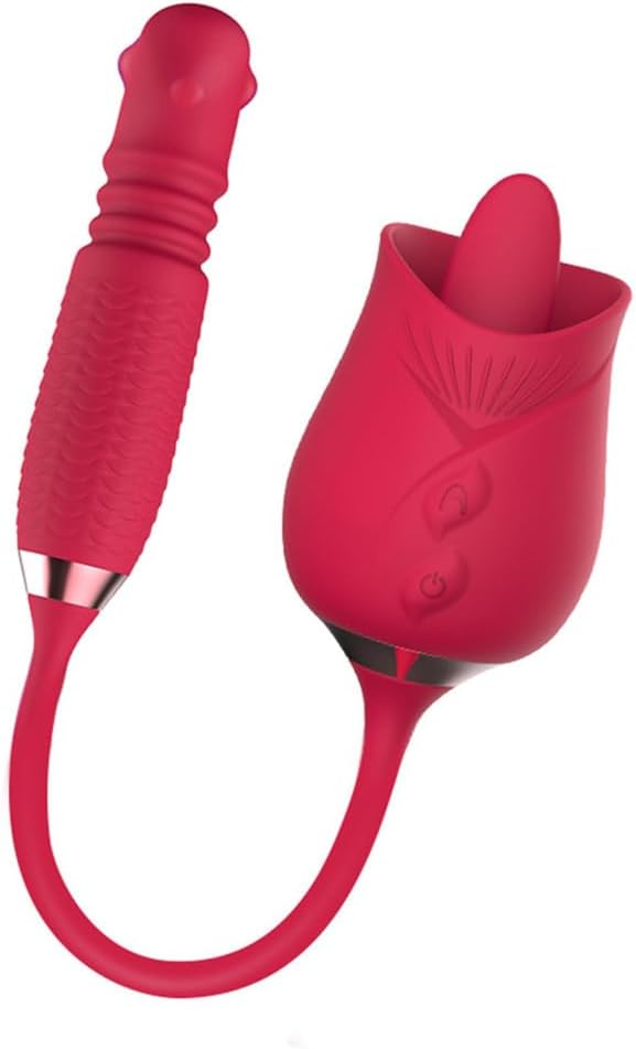 Rose Beaded Rotating Vibrator, G-Spot Clitoral Rose Vibrator Realistic Dildo Clitoris Stimulation with 10 Powerful Tongue Licking/Thrusting/Rotating Vibrating Adult Sex Toys for Women Or Couple