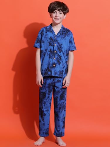 Image of Li'l Tomatoes Boys 100% Cotton Night Suit | Summer Printed Shirt & Shorts Set | Soft & Breathable Sleepwear | 9-16 Years