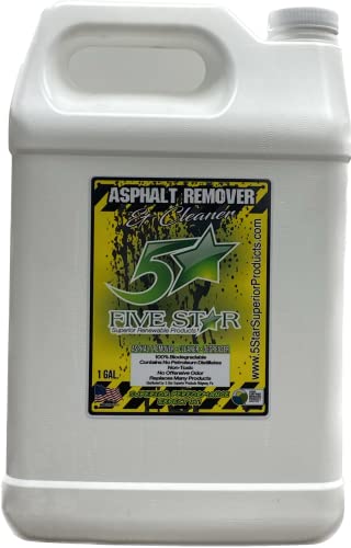 5 Five Star Superior Renewable Products Asphalt Remover - 1 Gallon. Biodegradable, Cleaner, USDA Certified BioBased Product, No Offensive Odor, Superior Formula out-works dangerous products