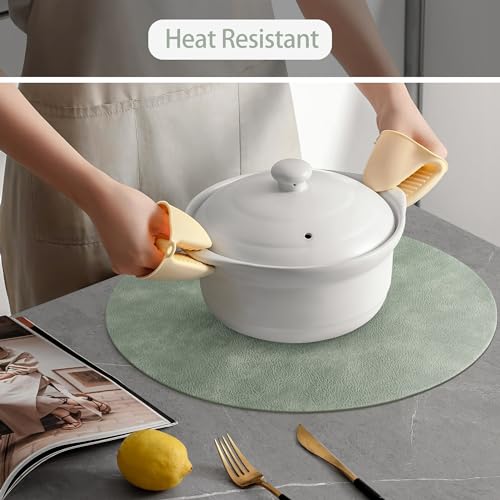 Image of UnivoColors Placemats Round Faux Leather Placemats Set of 6-Waterproof-Wipe Clean-Heat Resistant-Anti Slip Dining Table Place Mats,Suitable for Indoor & Outdoor Use,15 inch.Retro Green