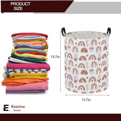 Image of Essme Kids Laundry Basket,Rainbow Hamper Collapsible Canvas Waterproof Storage Bin for Girls, Cute Hamper,Gift Baskets.(Dream rainbow)