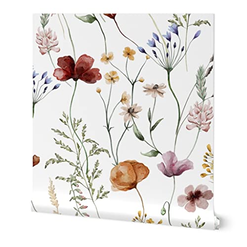 Spoonflower Removable Wallpaper 12ft x 2ft - Meadow Vintage Floral