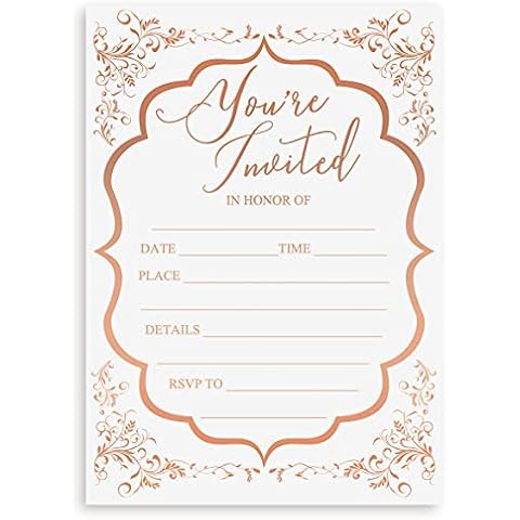Fill In Party Invitations Cards 5x7, 20 pack, Rose Gold Foil, 20 Thank You Tags Included. Invitation For Wedding, Birthday, Bridal Shower, Special Occasions, Events, You Are Invited Rose1 Cover