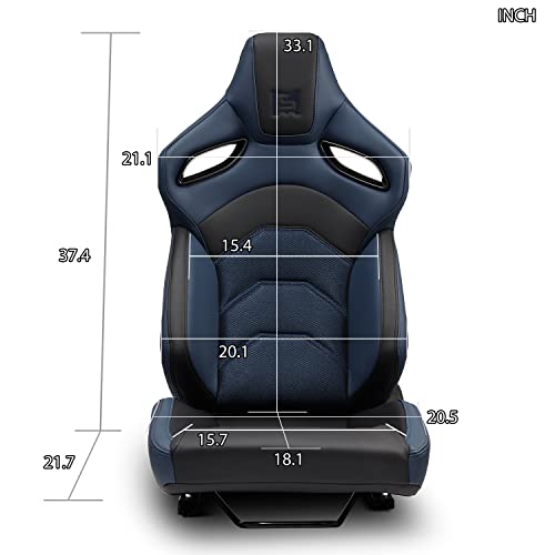 Modifystreet Universal Black+Blue Pvc Leather Reclinable Racing Seats Pair - Dark Knight Series #TOP1