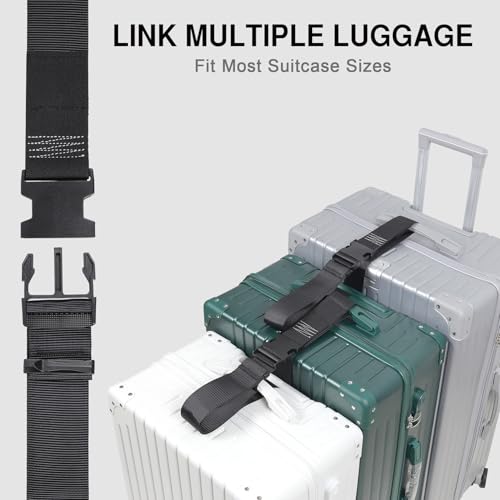 Image of Luggage Straps, Stretchable Luggage Connector Straps for Suitcases, Secure Quick Release Buckle Add A Bag Adjustable Attachment Accessories Belts (Black, 2 inch W)