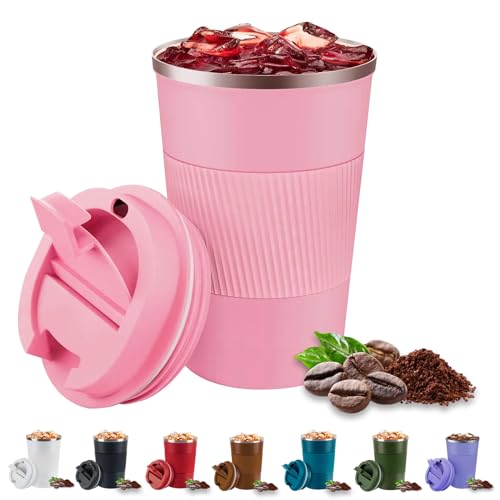 Eastrise Travel Mug,Insulated Coffee Cup with Leakproof Lid,Reusable Travel Coffee Mug,Stainless Steel Coffee Cup for Hot or Cold Drinks(Pink/13oz)