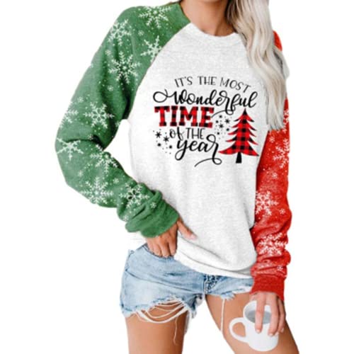 Women s Merry Christmas Sweatshirts Xmas tree truck gift Graphics Print Pullover Tops (Xmas time,Medium,US,Alpha,Medium)