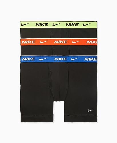 Image of Nike mens Nike Men's Essential Cotton Stretch W/Fly Boxer Brief 3pk Underwear, Black W/Volt/Tem Orange/Game Royal, XXL