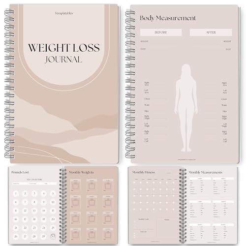 12 Month Weight Loss Journal | Pounds Lost & Body Measurements Tracker with Monthly Step Trackers Fitness Planner Vitamins & Supplements Logs Goals Reflections & Challenges | A5 (Lux)