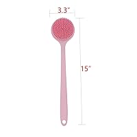 Vista 4 de DNC Silicone Back Scrubber for Shower, Soft Bath Body Brush with Long Handle (Pink)