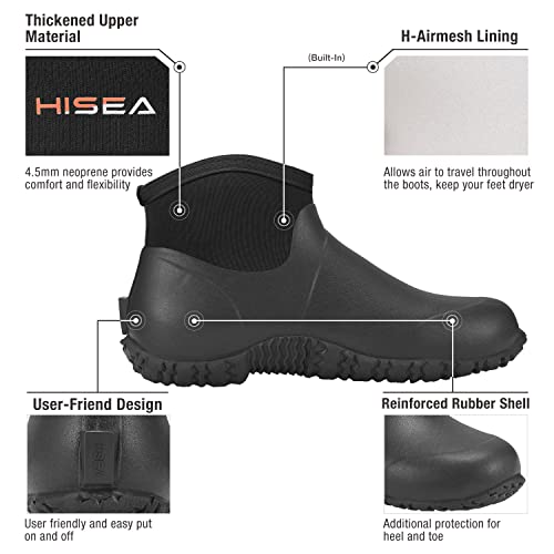 Image of HISEA Men's Ankle Rain Boots, Waterproof Rubber Garden Boots Insulated Neoprene Mud Shoes, Slip-On Outdoor Work Booties for Gardening Farming Fishing Hunting Yard and Lawn Chore
