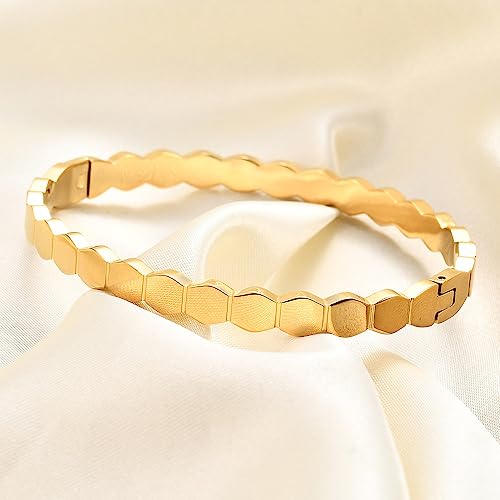 Jude Jewelers Stainless Steel Hexagon Bee Nest Stye Classic Plain Bangle Bracelet3