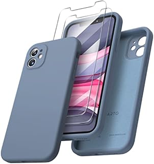 ORNARTO Compatible with iPhone 11 Case 6.1 inch, with 2 x Screen Protector Liquid Silicone Gel Rubber Cover [Square Edge] [Full Body] Shockproof Protective Phone Case for iPhone 11-Black