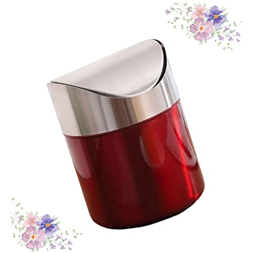 Papelera de escritorio pequeña de acero inoxidable roja miniatura 4