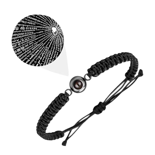 Devenirriche Handmade Braided Personalised Bracelet Projection Bracelet with I Love You in 100 Languages Adjustable Woven Rope Good Luck String Gifts Memorial for Women/Men/Family/Friend/Loved