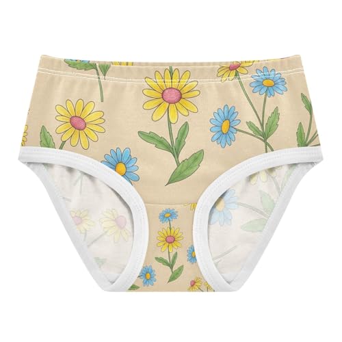 Girls Underwear, Floral Yellow Blue Toddler Briefs, Girls Cotton Underwear, 2T–8 Years