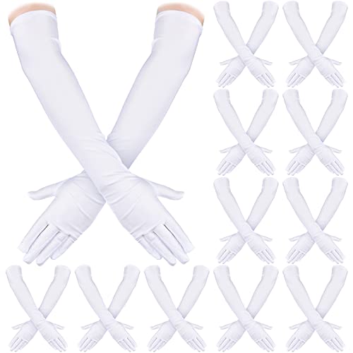 Laumoi 12 Pairs Long Satin Gloves for Women Bride Elbow Opera Costume Dress Stretchy Formal Glove(21 Inch White)