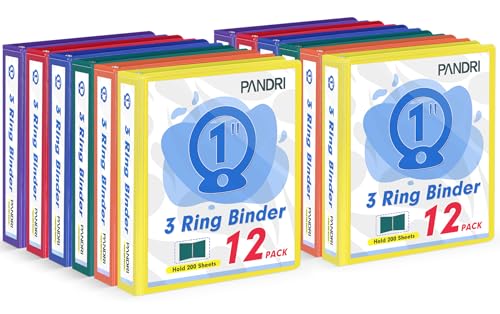 3 Ring Binder 1 Inch, PANDRI 12 Pack 1-Inch Binder Fits...
