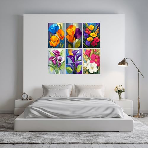 Image of SiddArtify Floral Wall Art Prints Set - Modern Flower Poster Decor for Living Room Bedroom Office - 12x18 inch Sticker Pack of 6