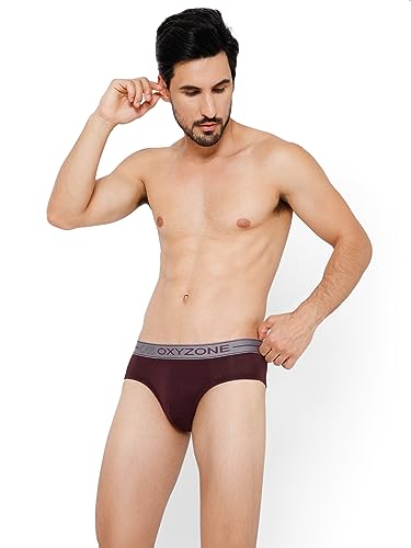Image of OXYZONE Men's Modal Solid Brief with Sweat-Absorbent & Anti-Odour Fabric, Lightweight, Tag-Free, Breathable Innerwear with Outer Soft Waistband
