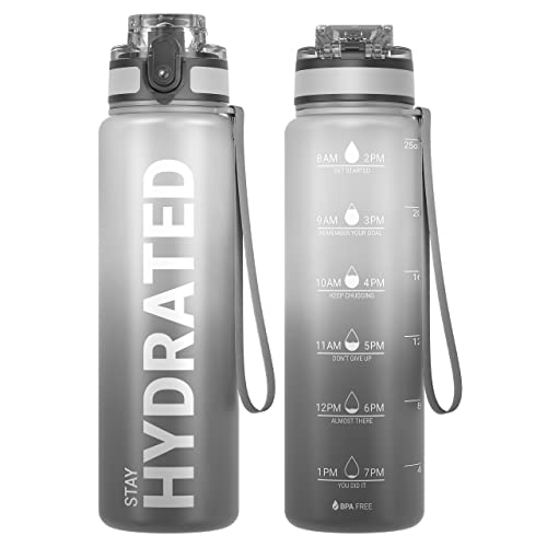 Image of Sahara Sailor Water Bottle, 32 /25 /17oz Durable and Leakproof Water Bottles Motivational with Time Marker, Tritan, BPA Free, Wide Mouth with Easy Clean Brush for Gym, Travel, School, Office (1 Bottle)