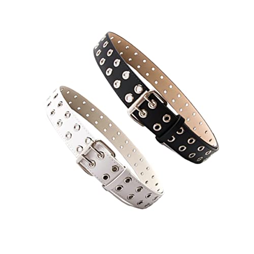 2pcs Men Stylish Leather Belt Double Buckle Belt for Jeans Air Hole Design