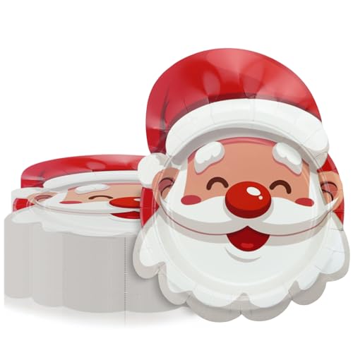 Christmas Plates, 60 Pcs Santa Paper Plates for Merry Christmas Decorations Xmas Winter Holiday Party Supplies