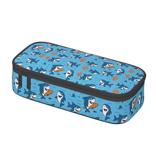 Image of Shark Pencil Case for Boys, Cute Pencil Case with Zipper, Blue Pencil Holder with Compartments, Gift Idea for Shark Lovers