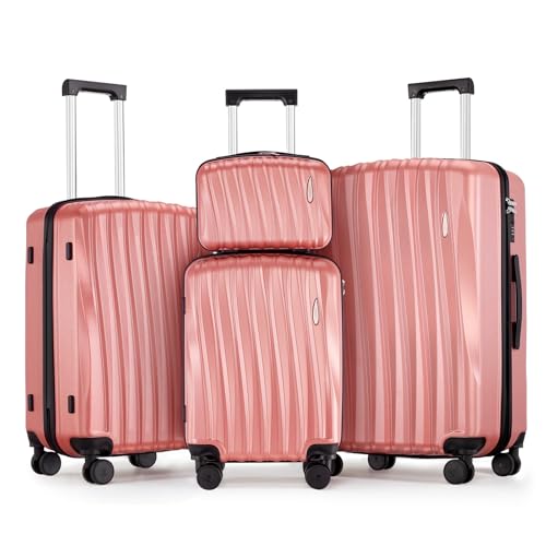 4-Piece Luggage Set (12" 19" 23" 27") ABS Hardside Suitcase Sets Seashell Arc Shape Checked Travel Suitcase Sets with Spinner Wheels by Suitour - Used condition - CA$180.49