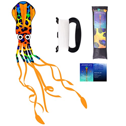 JEKOSEN 2022 Octopus Squid Huge Kite Total 242 Inches for Kids and Adults Easy to Fly Single Line String with Tail for Beach Trip Park Family Outdoor Games and Activities Orange