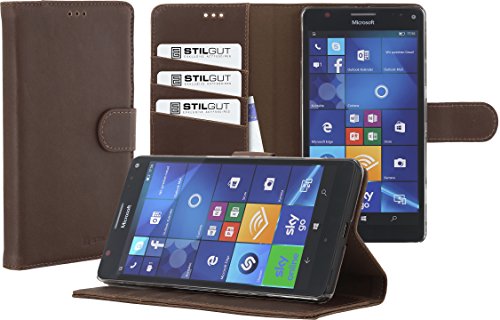 StilGut Talis, Hülle mit Standfunktion & Kreditkartenfach passend für Microsoft Lumia 950 XL, Cognac Vintage