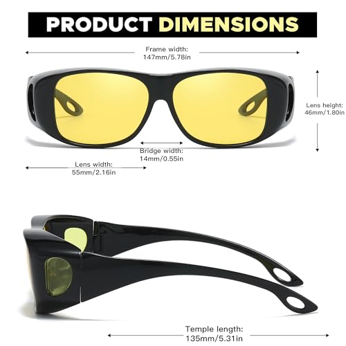LVIOE Polarized Fit Over Night Vision Glasses for Women Men Over Glasses Wrap Around for Night Driving Glare Eyeglasses N81433