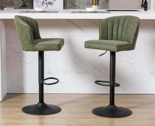 Ealson Swivel Counter Height Bar Stools Set Of 2 Modern Adjustable Bar Chairs With Back Leather Upholstered Barstools With Metal Base Comfortable Island Chairs For Kitchen Counter/Pub, Green #TOP2