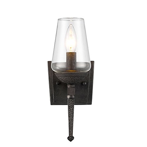 Best Review Golden Lighting 1208-1W DNI Marcellis Sconce-Damp, Dark Natural Iron