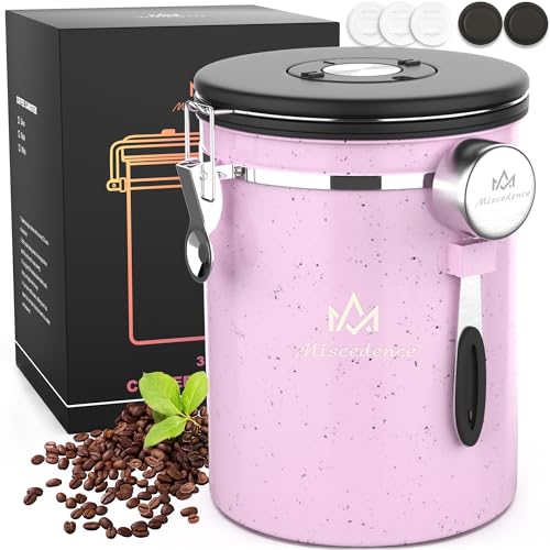 Miscedence 35OZ Coffee Canister for ground coffee with Date Tracker,pink 304 Stainless Steel Kitchen Food Airtight storage container for Coffee Beans or Grounds, Tea, Sugar