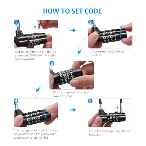 Image of AMIR 2 Pack Combination Padlock, 4 Digit Combination Lock Outdoor, Waterproof Cable Lock, Gate Locks for Outdoor Fence, Gym Locker, Hasp Cabinet, Gate