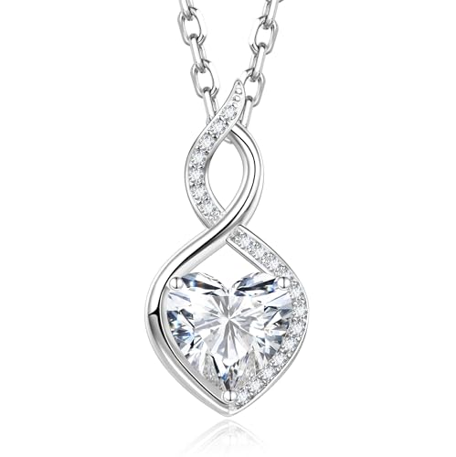 1ct/2ct Moissanite Heart Pendant Necklaces for Women, 925 Sterling Silver Imitation Diamond Moissanite Infinity Heart Necklace, Ideal Birthday Anniversary Jewelry Gifts for Mom Wife Her