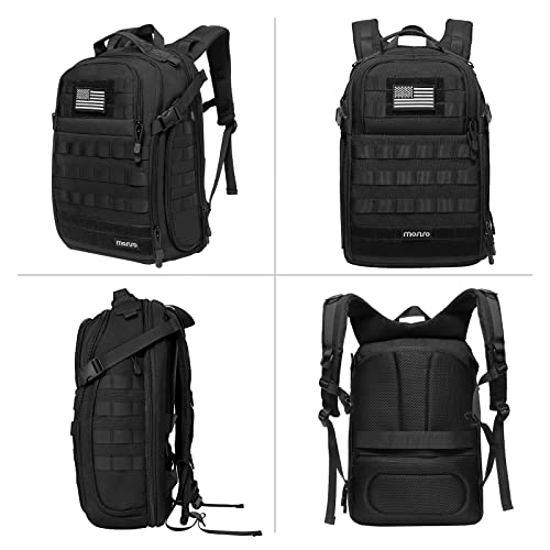 Mosiso Tactical Backpack, 2-Layer Military Daypack 3 Day Assault Pack Rucksack Outdoor Hiking Hunting Camping Training Travel Shoulder Bag With Trolley Belt & Usa Flag Patch, Black #TOP6