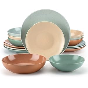 vancasso Sabine Dinnerware Sets, 16 Pieces Stoneware Round Plates and Bowls Set, Semi-matte Dishes Set Service for 4, Dishwasher and Microwave Safe, Multicolor