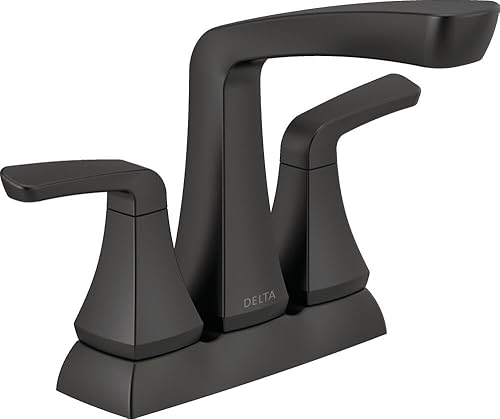 Delta Faucet Vesna - Grifo de baño negro mate, grifo de baño central, conjunto de drenaje, atrapador de drenaje sin preocupaciones, negro mate
