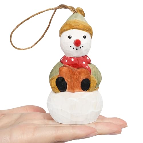 JSSTEM Christmas Toy Figure 100% Wood Handmade for Indoor Christmas Tree Decoration Ornament (Snowman with Book)