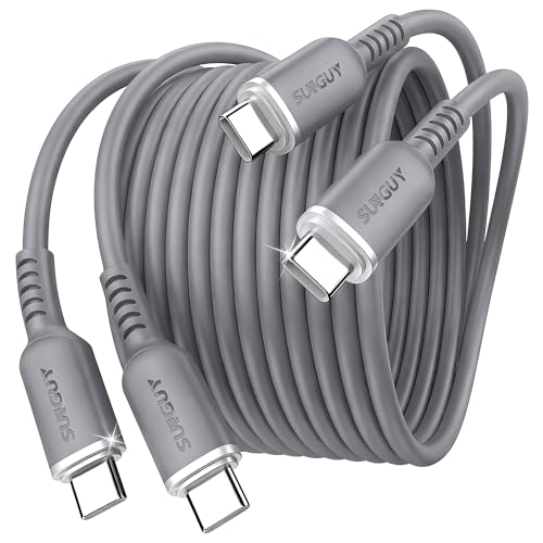 SUNGUY USB C Cable 6.6FT, 2-Pack 100W Fast Charging USBC to USB c Cable Silicone Type C for Samsung Galaxy S25 S24, i-Phone17/16/15 Series, Google Pixel, MacBook Pro 2020, USB-C Devices -Grey