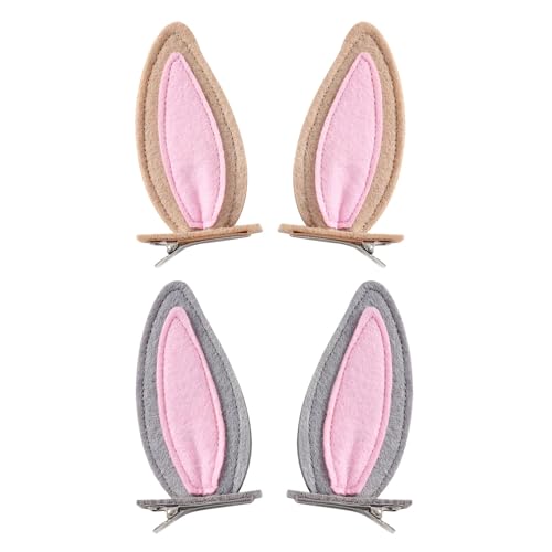JiaDuo 2 Pairs Bunny Ears Hair Clips Women Rabbit Hair Accessory Brown Grey