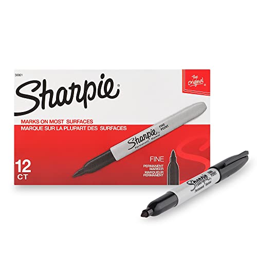 SHARPIE Black Permanent Marker Fine Tip for Precise Writing |Suitable for Multipurpose Usage| Smudge Free | Office Stationery Items | Pack of 12