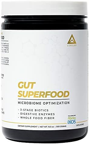 LevelUp Gut Superfood, Fiber Supplement for Leaky Gut, Digestive Problems, Stomach Discomfort, Prebiotic Probiotic Postbiotic XOS Supplement, Gluten-Free, No Additives, Total Gut Health (Unflavored)