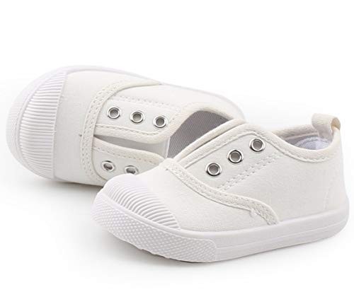Dadawen Boy's Girl's Candy Color Canvas Slip-On Lightweight Sneakers Cute Casual Running Shoes White Us Size 5 M Toddler #TOP2